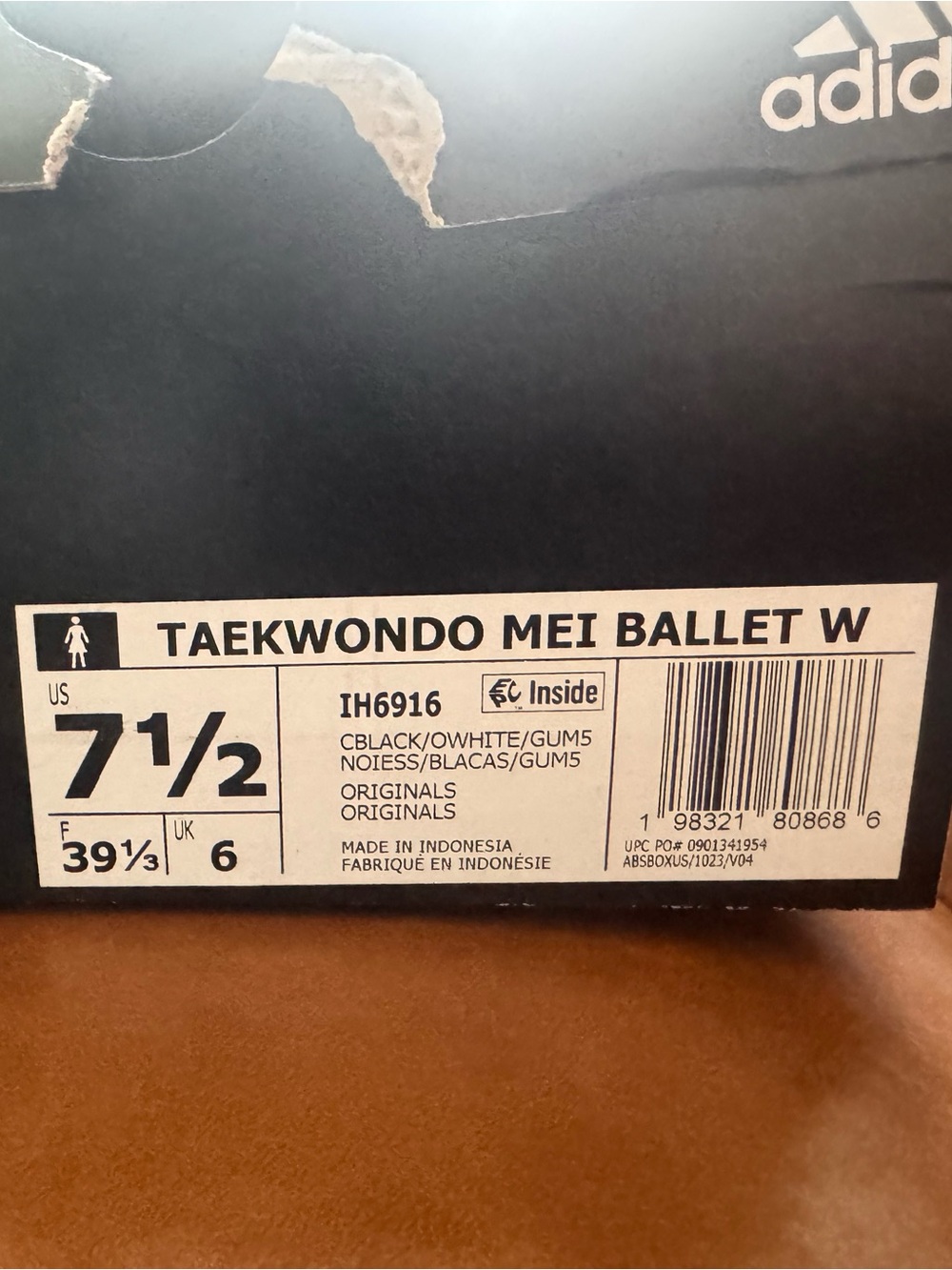 NWT Adidas Taekwondo Mei Ballet W Black White Gum Shoes Women’s 7.5 IH6916 - Picture 6 of 7